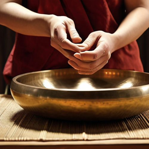 Home 24 **
"A serene sound therapy session. A person lies relaxed as a practitioner plays Tibetan singing bowls around them. Soft lighting, peaceful atmosphere, focus on the feeling of vibration and calm. Emphasize the connection between sound waves and brainwave activity."
**