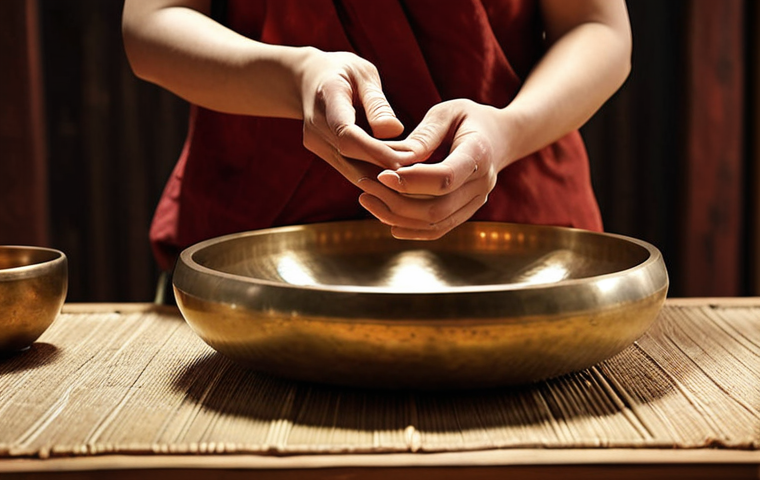 **
"A serene sound therapy session. A person lies relaxed as a practitioner plays Tibetan singing bowls around them. Soft lighting, peaceful atmosphere, focus on the feeling of vibration and calm. Emphasize the connection between sound waves and brainwave activity."
**
