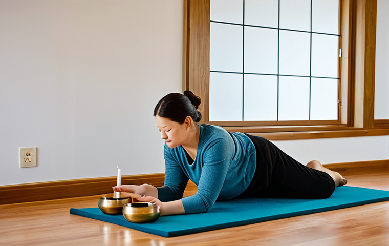 A professional sound therapist, wearing modest and appropriate attire, is intuitively guiding a sound therapy session for a client. The client is fully clothed, relaxed, and lying comfortably on a mat. The therapist is gently playing a set of brass Tibetan singing bowls near the client, with soft, natural light filtering into the tranquil therapy room. The scene emphasizes deep connection and empathetic understanding. Perfect anatomy, correct proportions, natural pose, well-formed hands, proper finger count. safe for work, appropriate content, fully clothed, professional, high quality, studio photography.