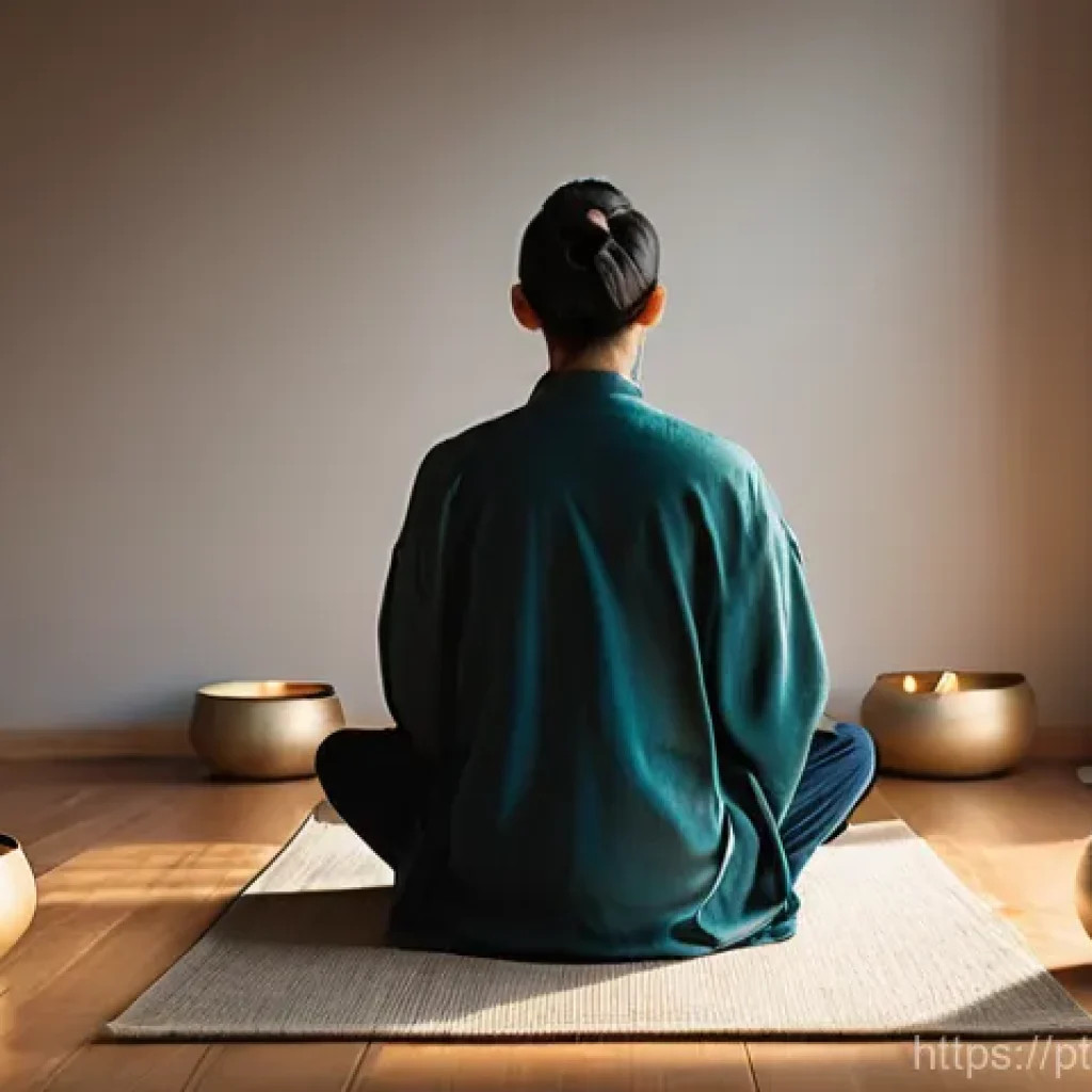 음향치료와 에너지 치유의 융합 - **Prompt 1: "A serene individual deeply immersed in a sound bath session. The setting is a tranquil,...
