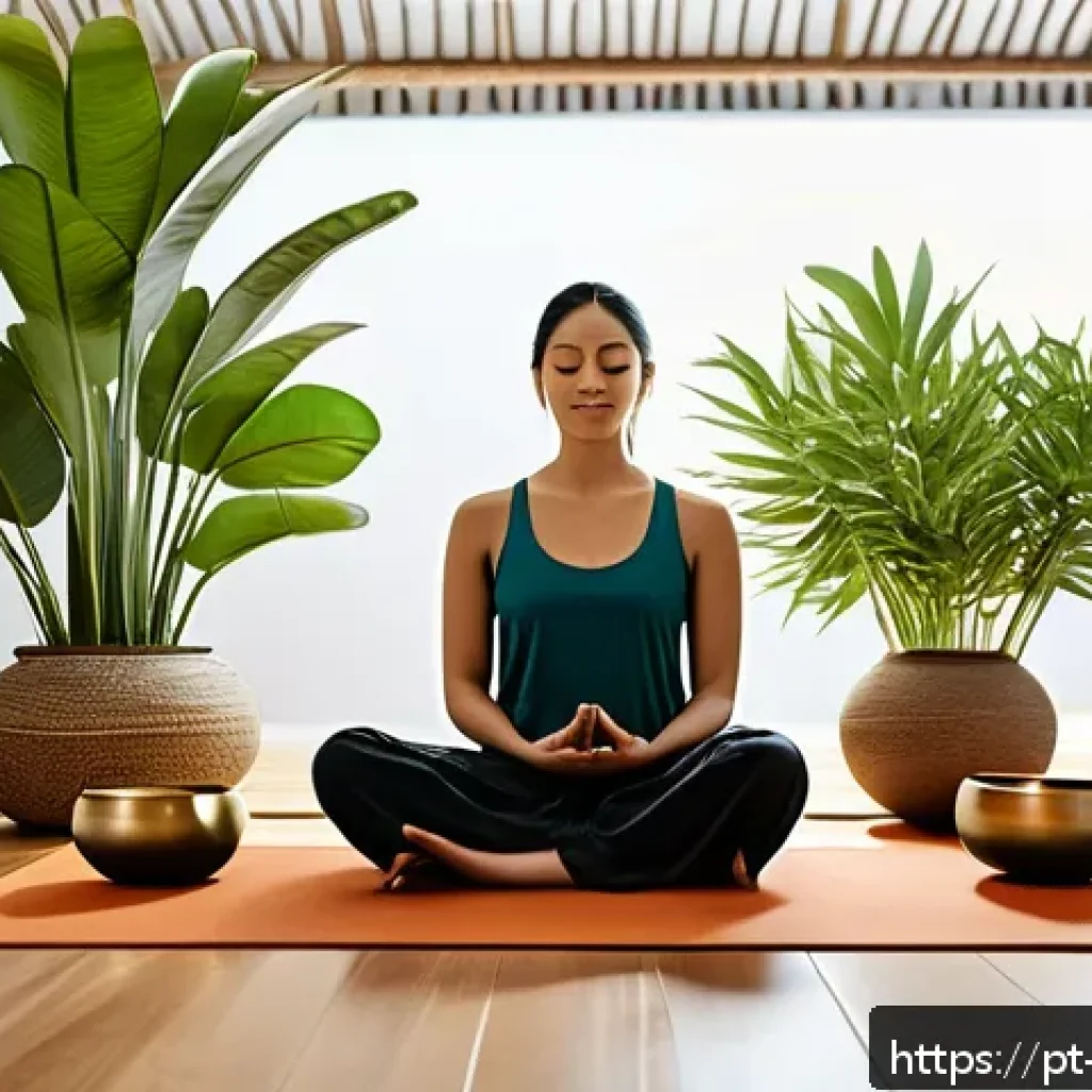 음향치료 전문가 인터뷰 및 사례 - A serene wellness room bathed in soft natural light, featuring a person peacefully meditating while ...