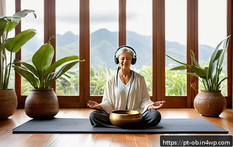 음향치료에서 발생할 수 있는 부작용 - A serene therapy room designed for sound healing sessions, featuring soft natural lighting and warm ...